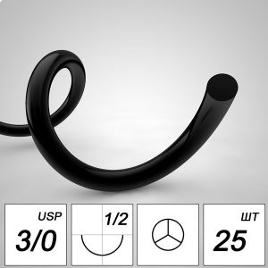 Шовный материал Полиамид NA 3/0 mono T 20 mm 1/2 75 cm (25 шт)