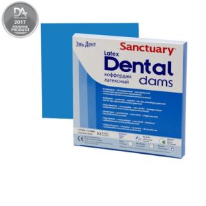 Коффердам Latex Dental Dams, синего цвета, без запаха, плотный, размеры 152мм. х 152мм., 36шт (упак.), SANCTUARY