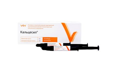 Кальцесил-подкладочный мат. двухкомпонентный рентгеноконтрастный химического отверждения/паста базисная 5г+ паста каталитическая 3г/ВладМиВа/