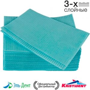 Салфетки нагрудные 3-сл.Голубые *Кристидент* 500шт. - ПРЕМИУМ, 33х45см