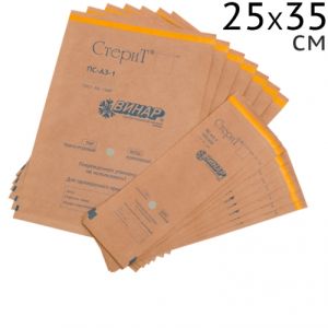 Крафт-пакеты 25х35см для стерилизации из коричневой бумаги (100шт.), Винар