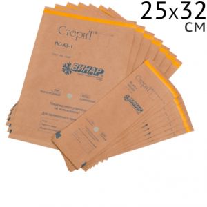 Крафт-пакеты 25х32см для стерилизации из коричневой бумаги (100шт.), Винар